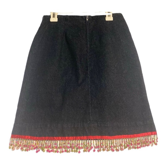 Beaded Fringe Set Festive Red Cut-off Shirt Sleeveless Blue Mini Skirt Denim  Sm - Picture 14 of 15